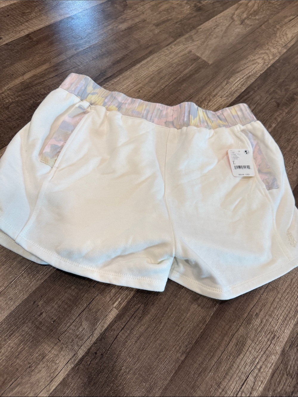 Free People Cream Athletic Shorts with Pastel Elastic Waist